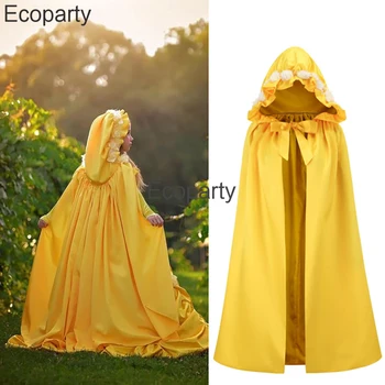 Halloween lányok Belle hercegnő cosplay köpeny szép sárga kapucnis virágfodrok köpeny purim karneváli születésnapi zsúr ruhák