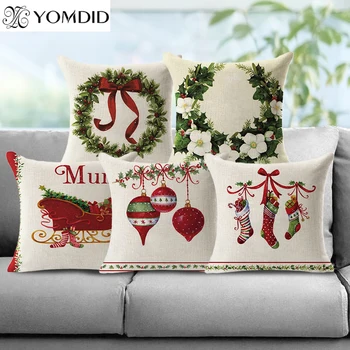 Karácsonyi mintás párnahuzat pamut vászon takarópárnák huzat ülés autó kanapé lakberendezés Ágy dekoráció dekoratív párnahuzatok