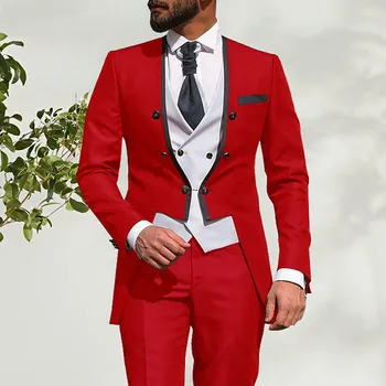 Terno Blazer hosszú kabát öltönyök Férfi egymellű egyedi hombres formális ruhák jelmezek Háromrészes esküvői kabát nadrág mellény